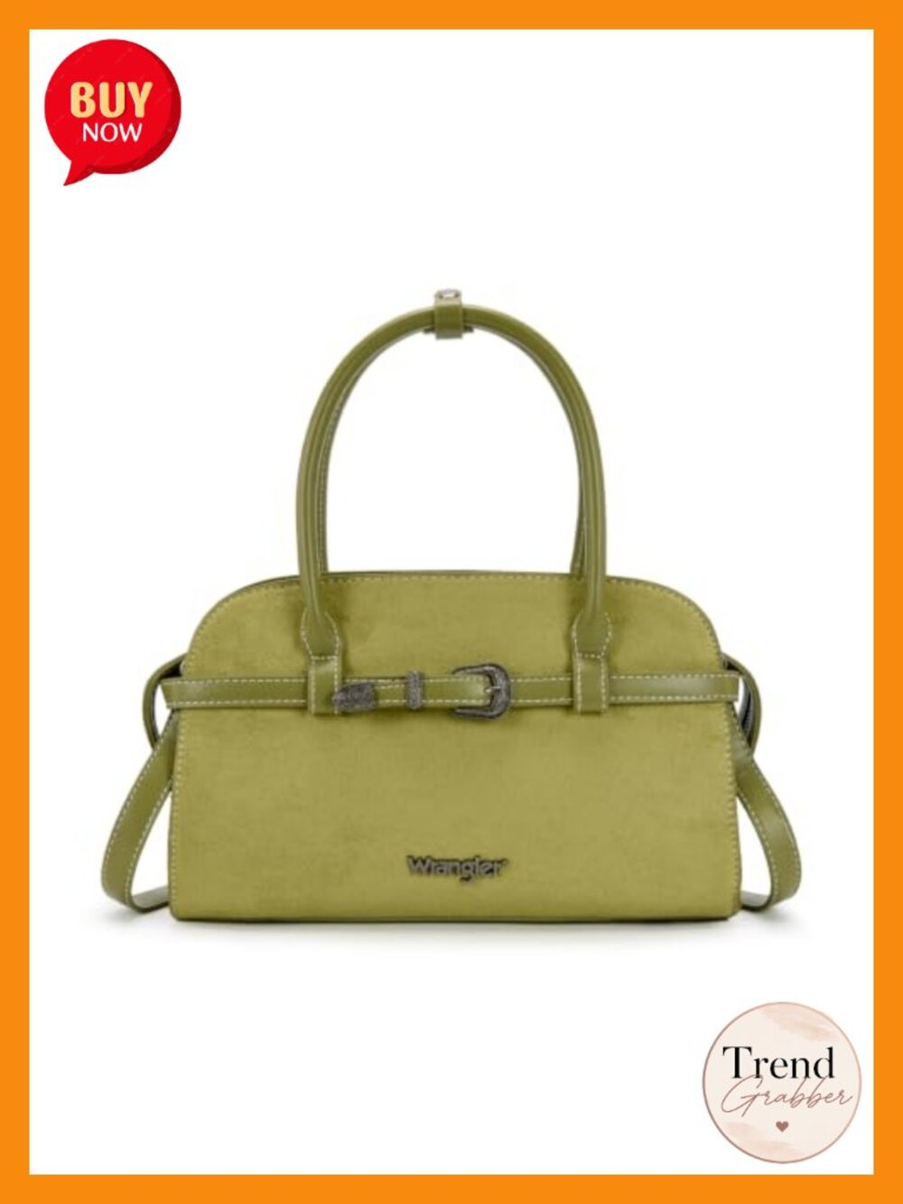 Faux Suede Satchel Crossbody Bag with Western Buckle Accent